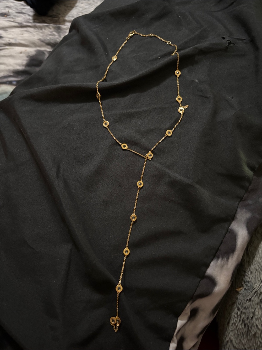 Gold Lariat Necklace with Round Accents - Women Jewelry